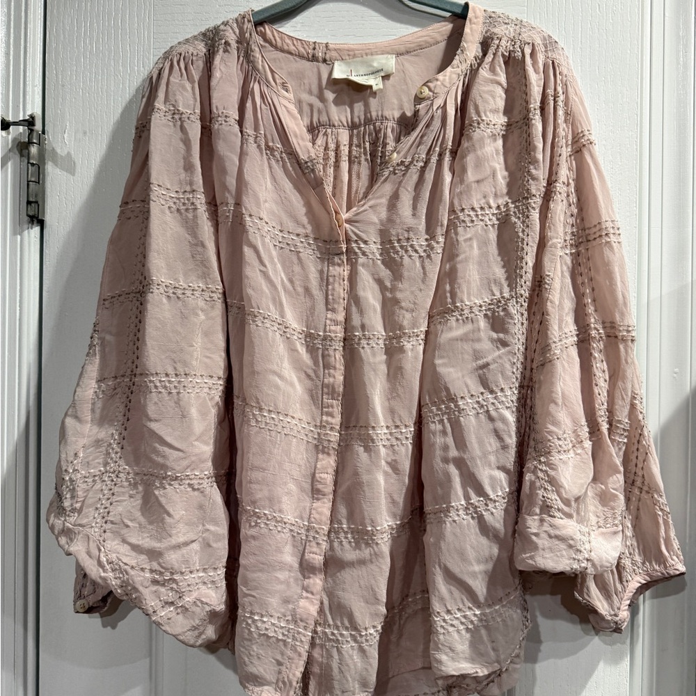 Anthropologie Blush Textured Blouse
